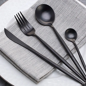 Black / Gold Stainless Steel Cutlery Flatware Fork and Spoon Sets