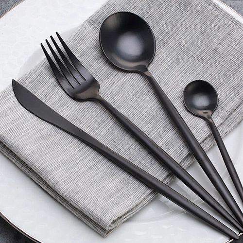 Black / Gold Stainless Steel Cutlery Flatware Fork and Spoon Sets