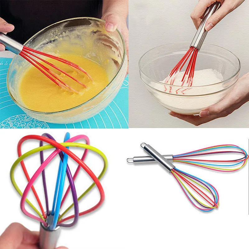 Manual Colorful Silicone and 430 Stainless Steel Egg Beater / Whisk