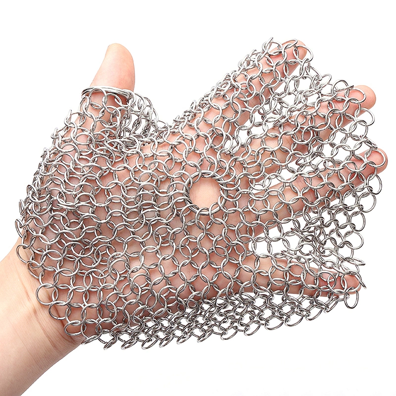 316 Stainless Steel Single Ring Mesh Chainmail Scrubber For Pot Cleaning