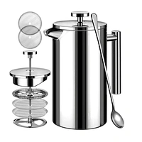 Heat Resistance Double Wall Stainless Steel French Coffee Press Maker / Tea Kettle