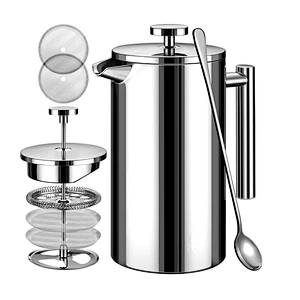 Heat Resistance Double Wall Stainless Steel French Coffee Press Maker / Tea Kettle