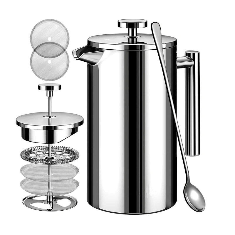 Heat Resistance Double Wall Stainless Steel French Coffee Press Maker / Tea Kettle