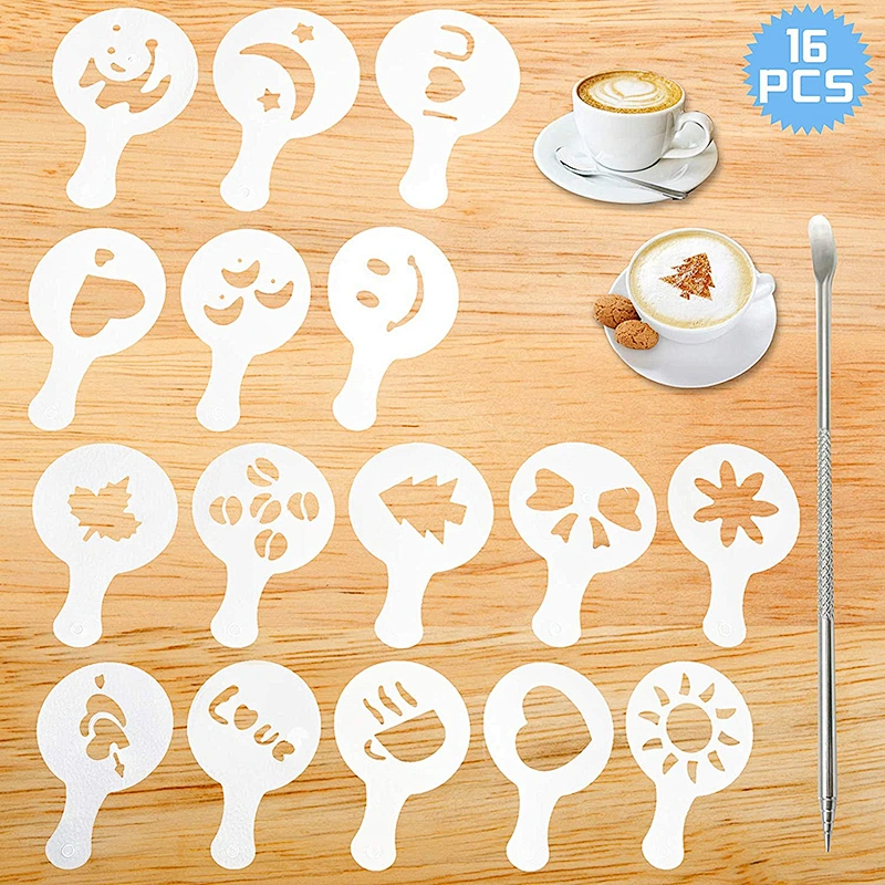 Wholesale Plastic Coffee Decorating Template Sets, Cappuccino Latte Stencils
