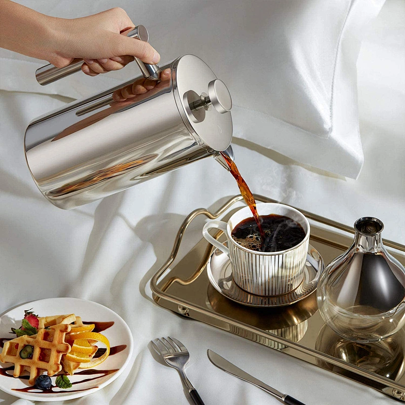 Heat Resistance Double Wall Stainless Steel French Coffee Press Maker / Tea Kettle