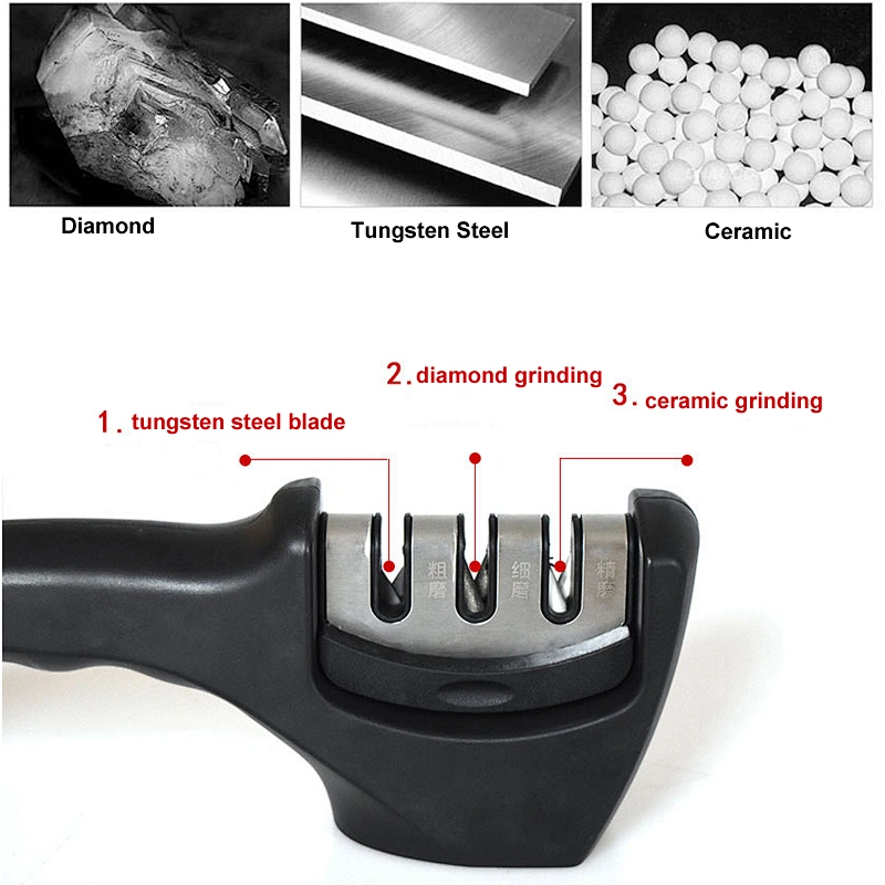 Portable Diamond And Ceramic Mini 3 Stage Kitchen Knife Sharpener