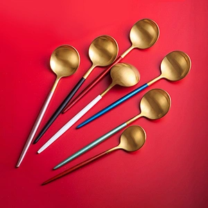 Rose Gold, Black, Blue Paint Stainless Steel Flatware Set, Fork, Knife, Spoon for Dinner