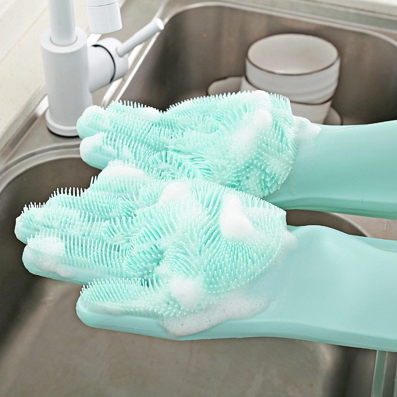 Non Slip Reusable Silicone Dishwashing / Cleaning Gloves For Dish Scrubber