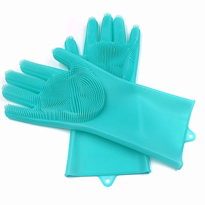 Non Slip Reusable Silicone Dishwashing / Cleaning Gloves For Dish Scrubber