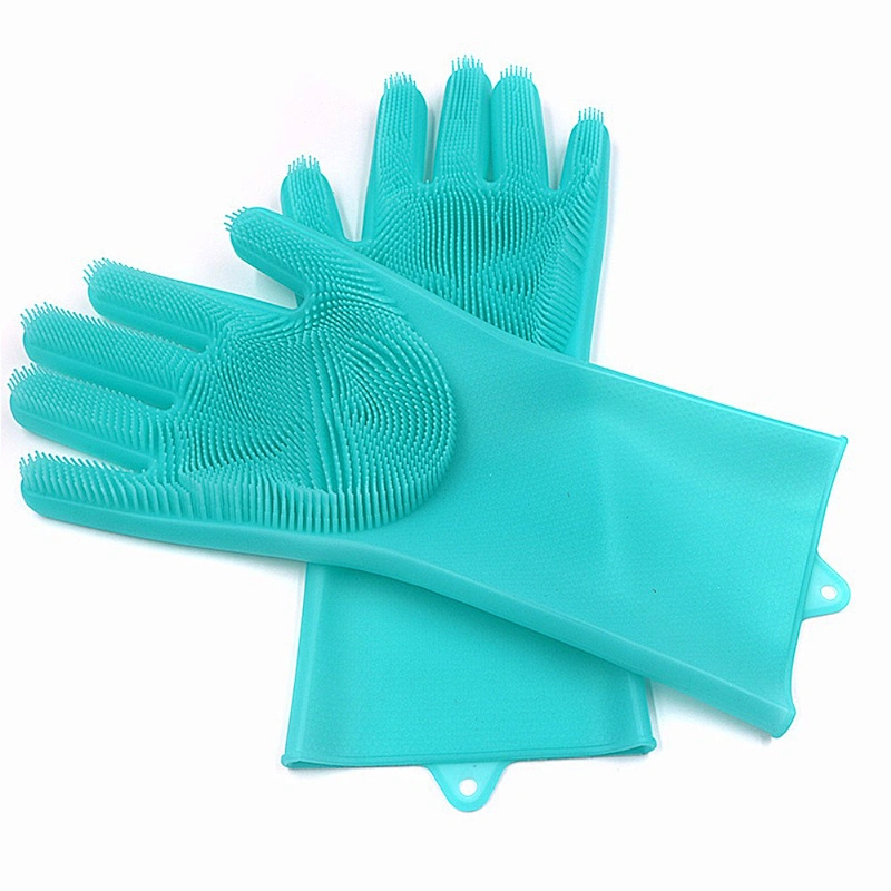 Non Slip Reusable Silicone Dishwashing / Cleaning Gloves For Dish Scrubber