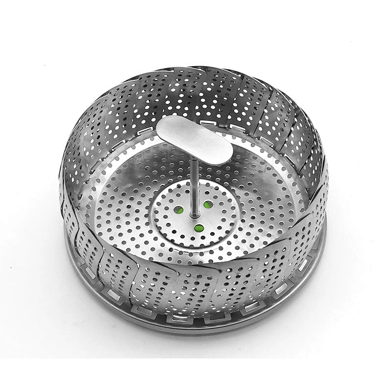 Multi purpose foldable stainless steel food steamer with plastic handle