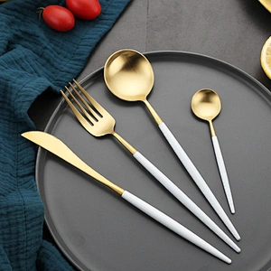 Rose Gold, Black, Blue Paint Stainless Steel Flatware Set, Fork, Knife, Spoon for Dinner