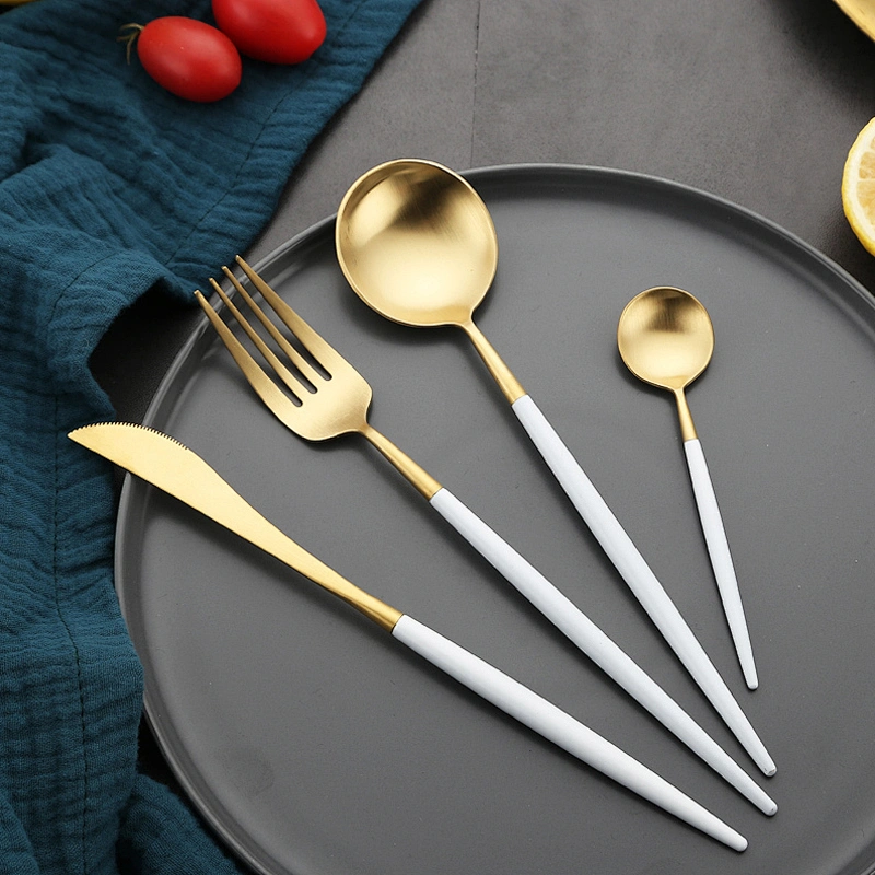 Rose Gold, Black, Blue Paint Stainless Steel Flatware Set, Fork, Knife, Spoon for Dinner