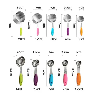 10 PCS Colorful Stainless Steel Measuring Spoons and Cups With Silicone Handle