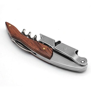 Multifunctional Manual Wood Handle Steel Wine Opener or Corkscrew For Bar