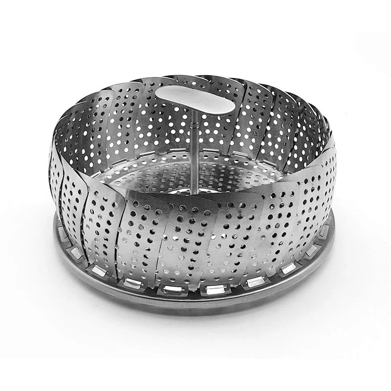 Multi purpose foldable stainless steel food steamer with plastic handle