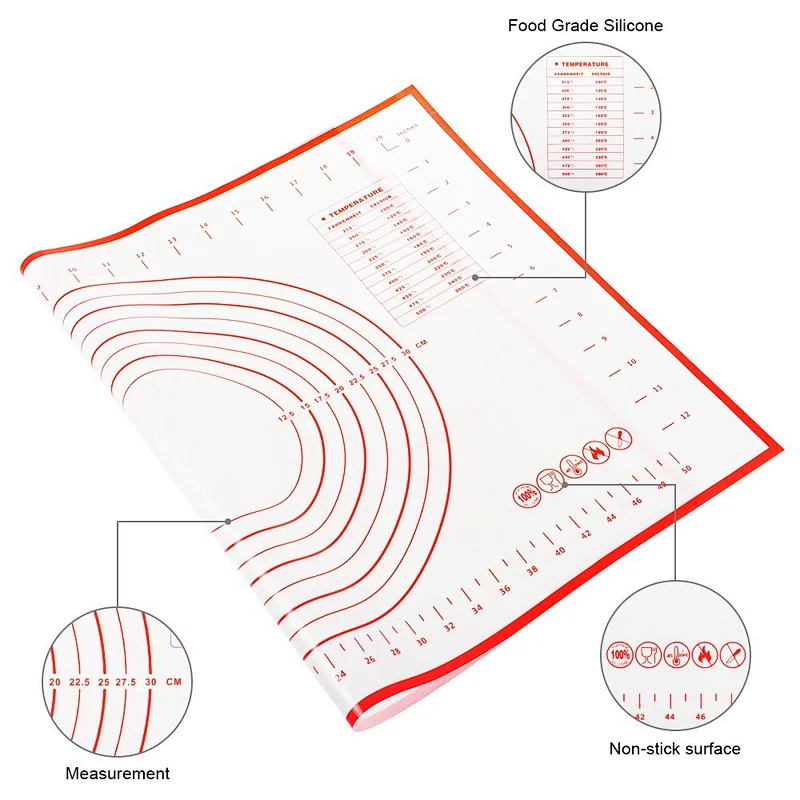 Pastry Cooking Tools, Non Stick Food Grade Silicone Baking Mat, Dough Pad With Liners