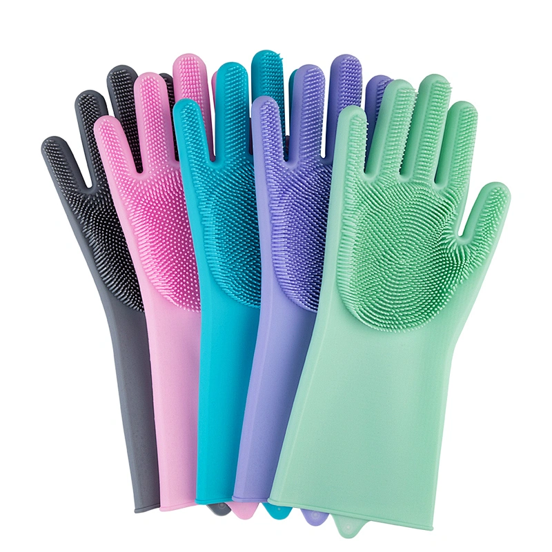 Non Slip Reusable Silicone Dishwashing / Cleaning Gloves For Dish Scrubber