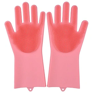 Non Slip Reusable Silicone Dishwashing / Cleaning Gloves For Dish Scrubber