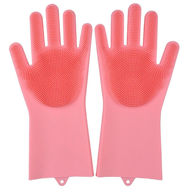 Non Slip Reusable Silicone Dishwashing / Cleaning Gloves For Dish Scrubber
