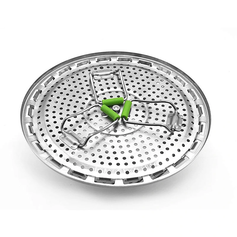 Multi purpose foldable stainless steel food steamer with plastic handle
