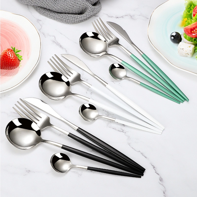 Rose Gold, Black, Blue Paint Stainless Steel Flatware Set, Fork, Knife, Spoon for Dinner