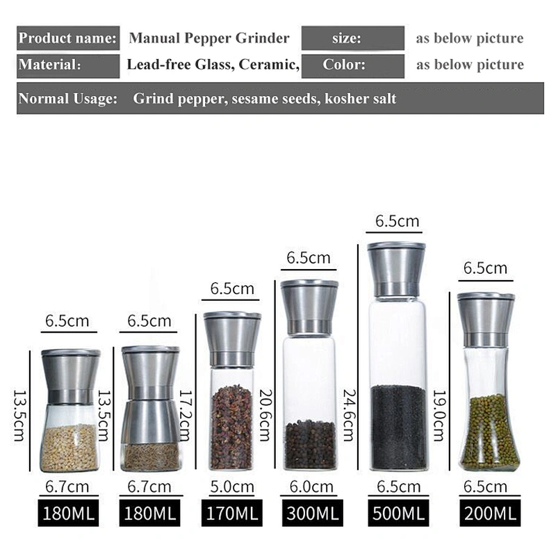 Manual Stainless Steel Design Sea Salt and Pepper Slice Mill Grinder