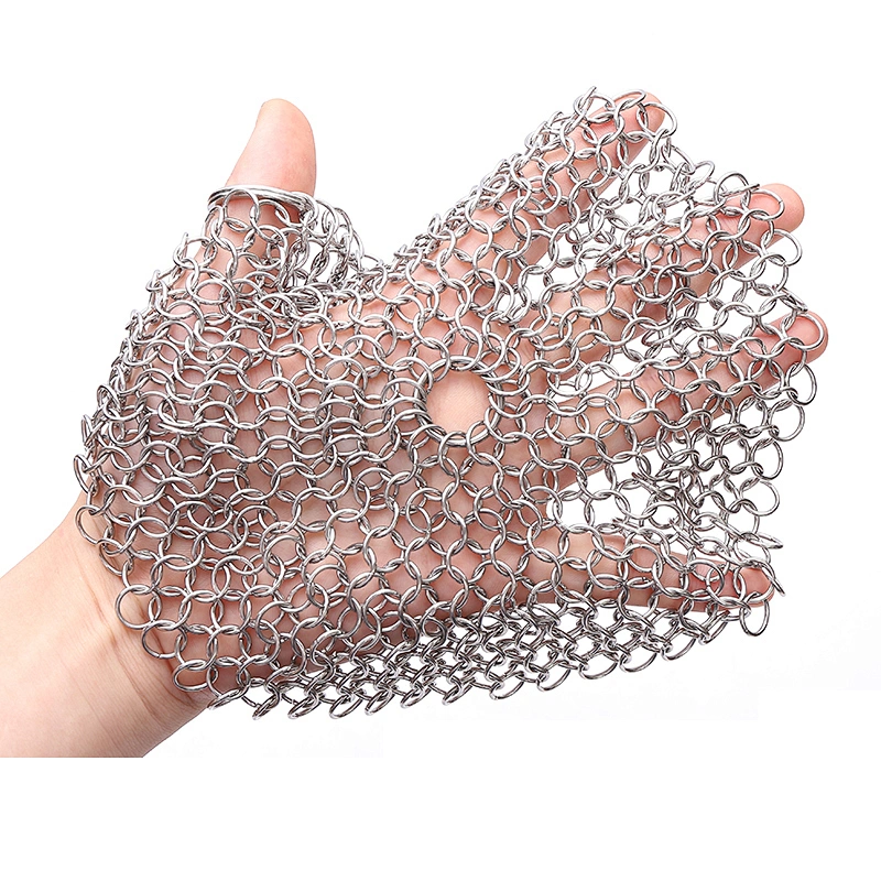 Stainless steel cast iron cleaner chain link pan cleaner mesh pot scrubber