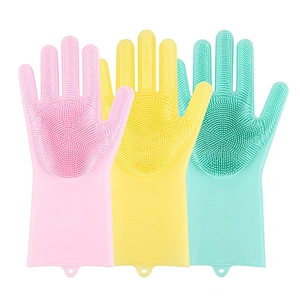 Non Slip Reusable Silicone Dishwashing / Cleaning Gloves For Dish Scrubber