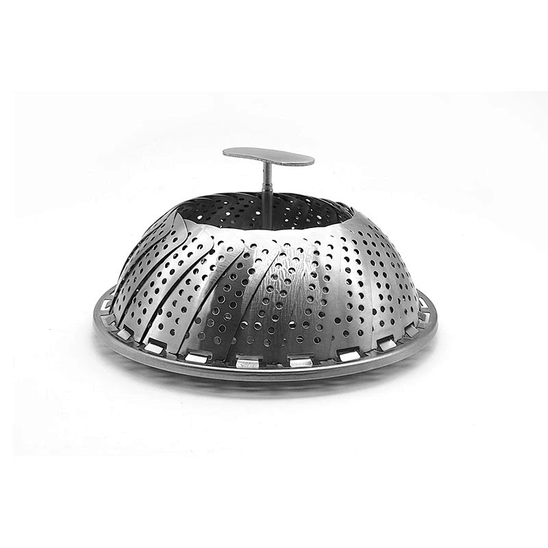 Multi purpose foldable stainless steel food steamer with plastic handle