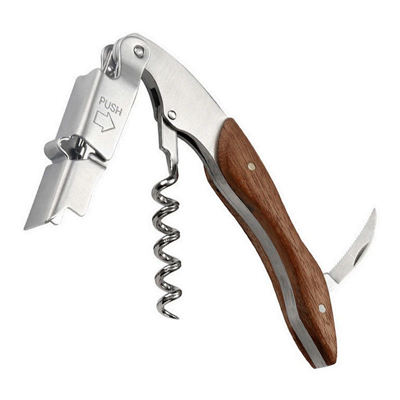 Multifunctional Manual Wood Handle Steel Wine Opener or Corkscrew For Bar
