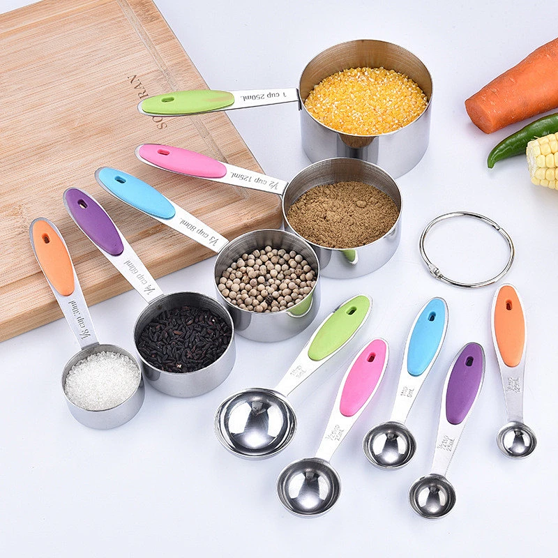 10 PCS Colorful Stainless Steel Measuring Spoons and Cups With Silicone Handle