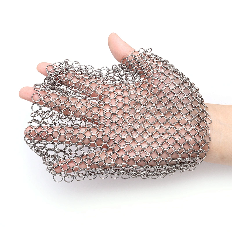 Stainless steel cast iron cleaner chain link pan cleaner mesh pot scrubber