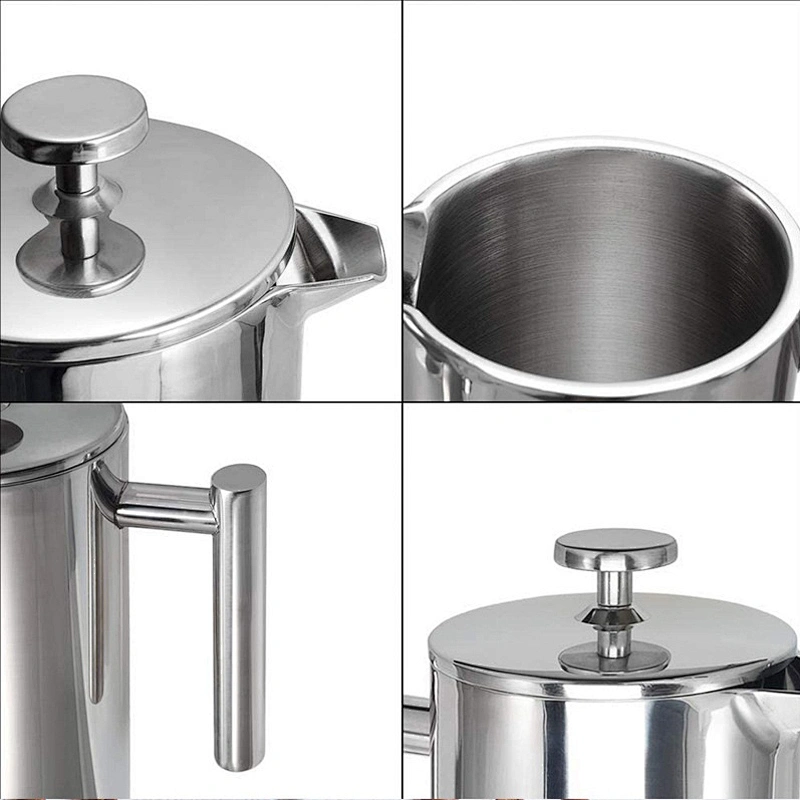 Heat Resistance Double Wall Stainless Steel French Coffee Press Maker / Tea Kettle