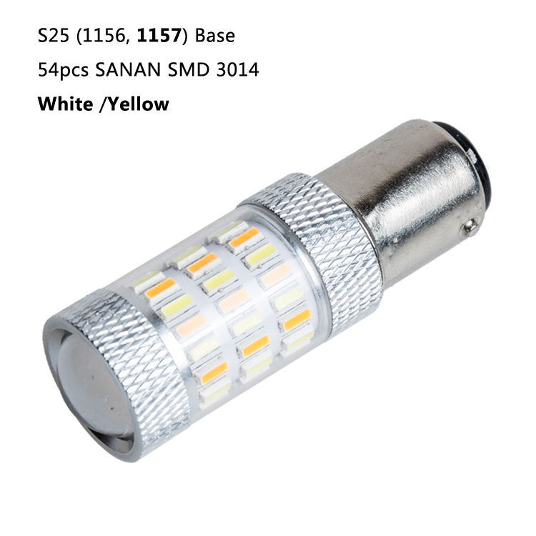 デュアル色車のテールライト付きプロジェクターレンズ1156 1157 s25 54smd 3014ホワイトアンバーledテールストップ信号光