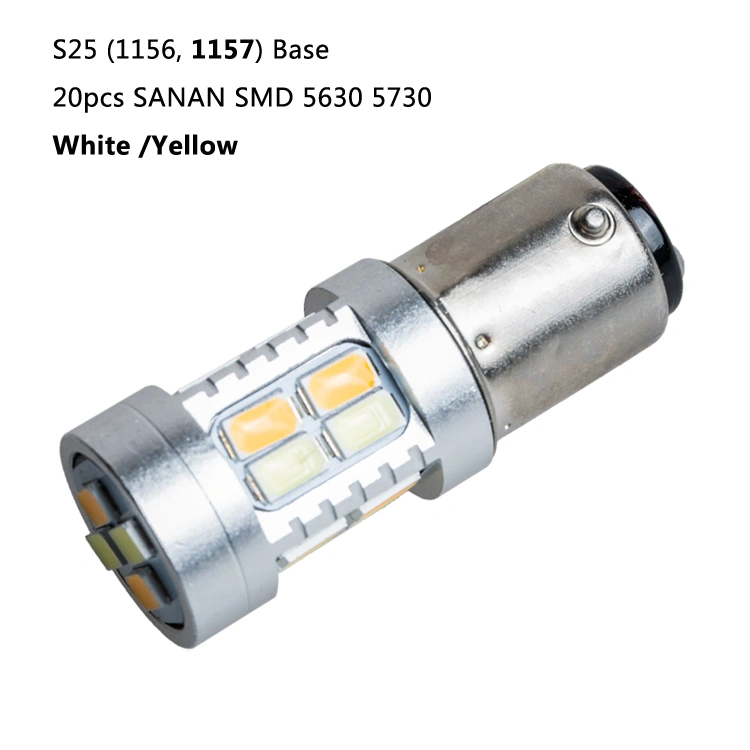 デュアル色車のテールライト付きプロジェクターレンズ1156 1157 s25 54smd 3014ホワイトアンバーledターンライトランプ電球