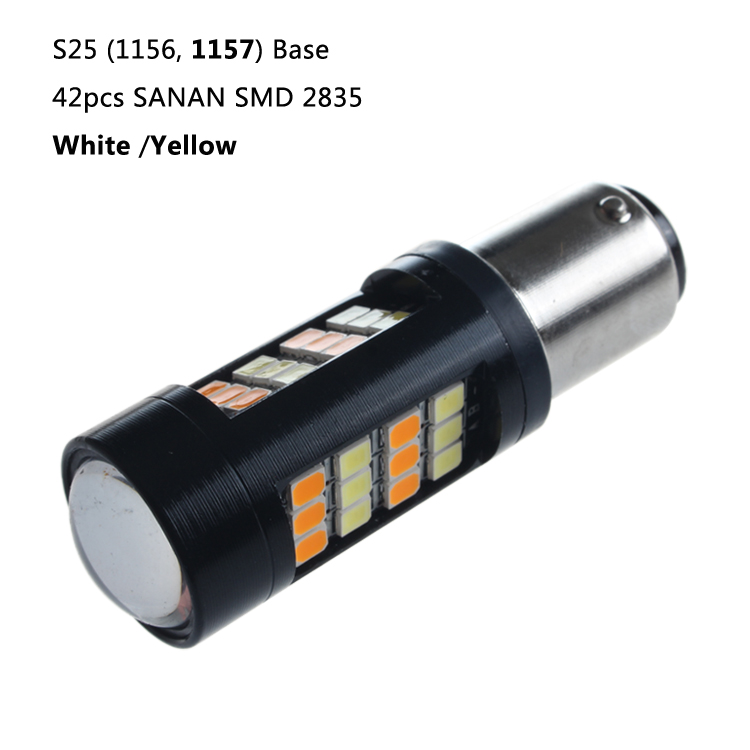 デュアル色車のテールライト付きプロジェクターレンズ1156 1157 s25 54smd 3014ホワイトアンバーledターンライトランプ電球