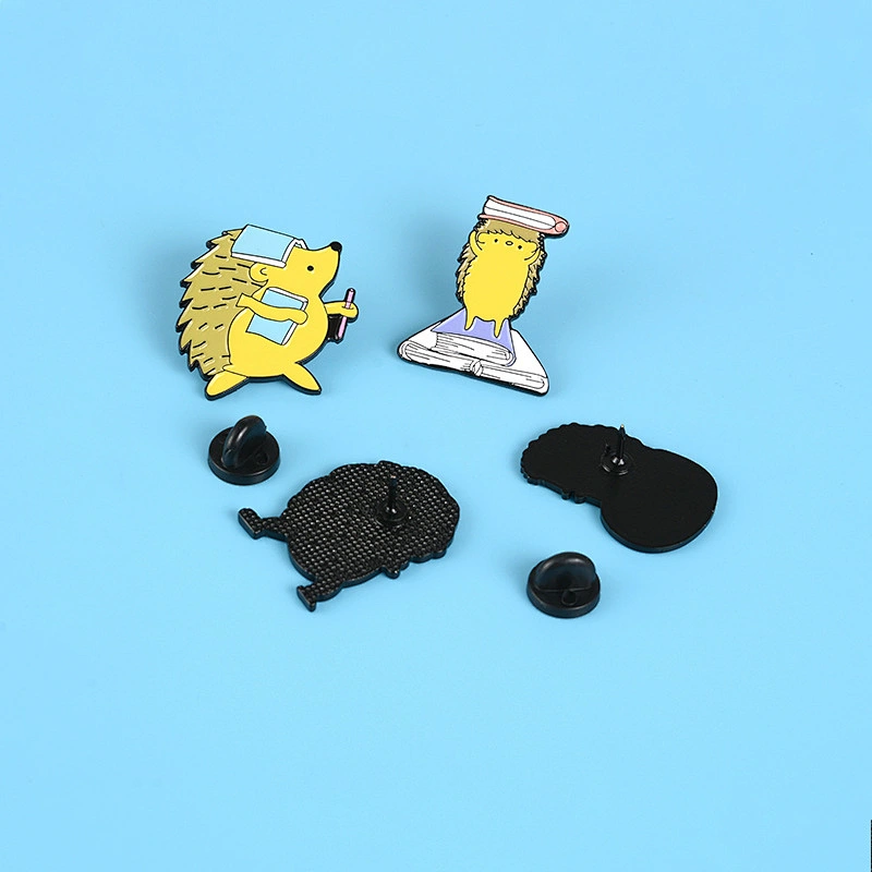 hedgehog reading book ready to ship soft enamel lapel pin