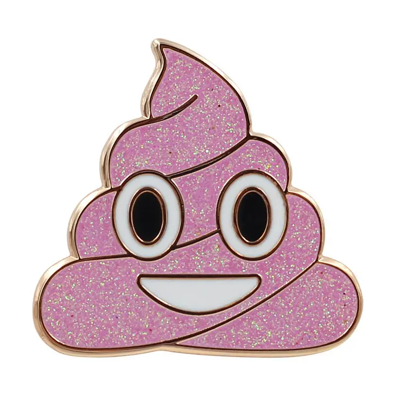 Factory Wholesale Custom Design Metal Pin Badge Glitter Emoji Poo Enamel Lapel Pin