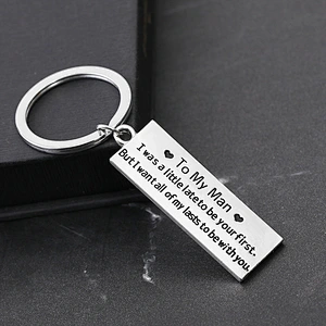 Custom Personalized Gift To My Woman Man Rectangle Couple Metal Keychain with Letter Engraved