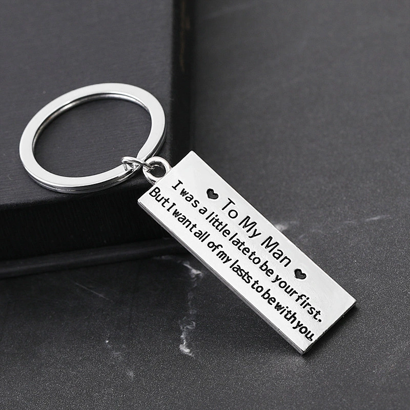 Custom Personalized Gift To My Woman Man Rectangle Couple Metal Keychain with Letter Engraved
