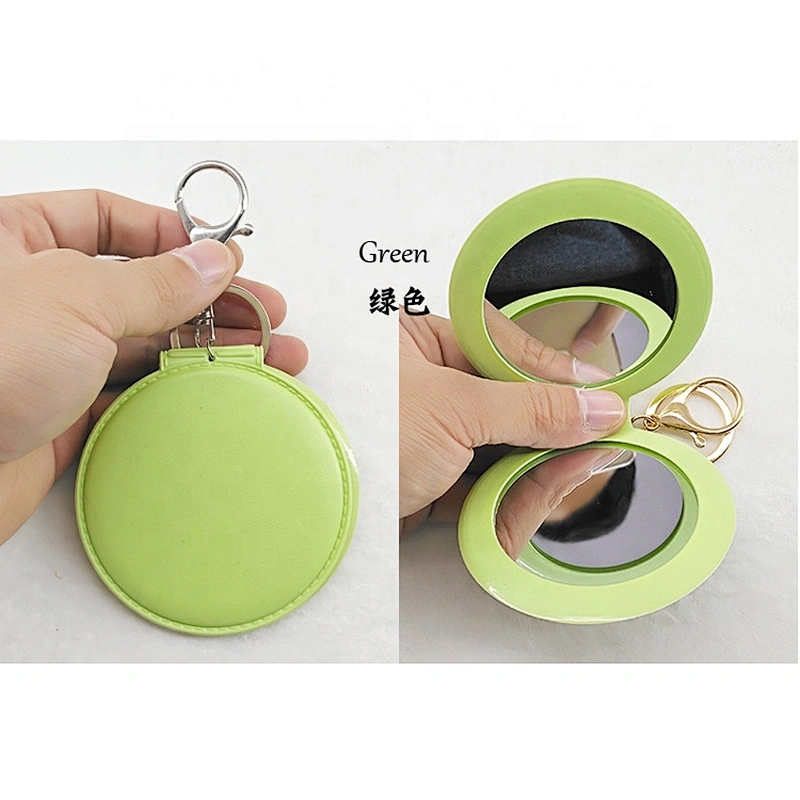 Wholesale In Stock Cheap Custom Company Brand Logo Mix Colour Leather Pocket Mirror Keychain