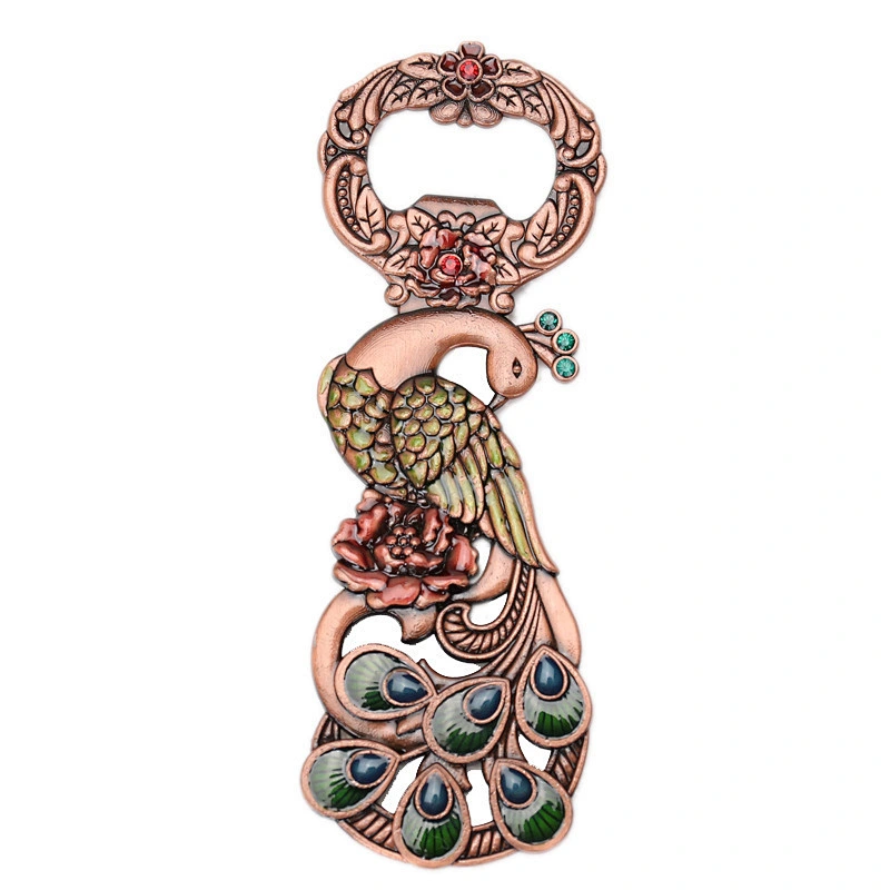 Factory Wholesale In Stock Retro Peacock Stainless Beer Bottle Opener with Crystal Rhinestone No Minimum Order