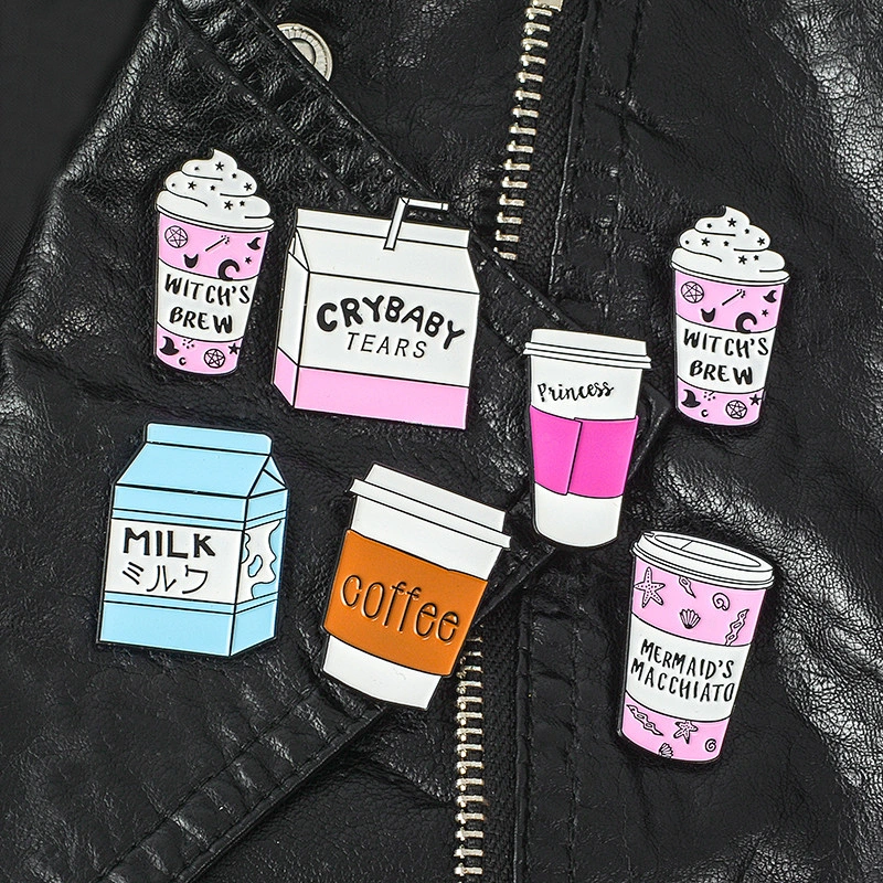 Wholesale In Stock Cute Cartoon Drink Accessory Lapel Pins Tea Milk Coffee Cup Enamel Hat Pin