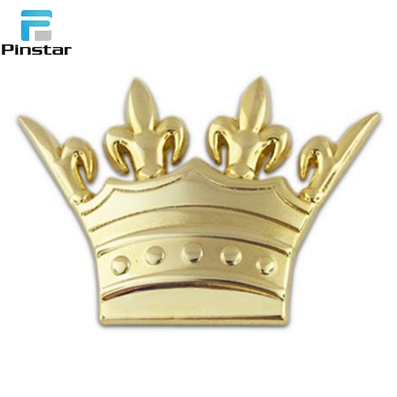 Manufacturer china 3D Gold metal long needle crown lapel pin