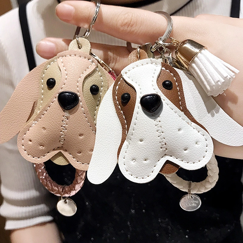 Cute Dog PU Leather Keychain with Tassel