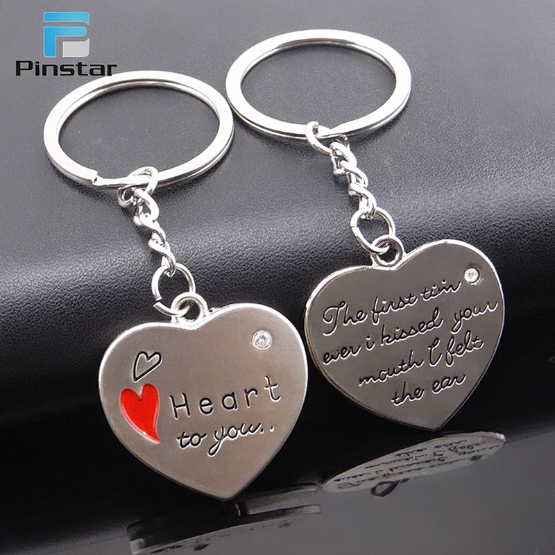 Customized engraved heart shaped cute couple letter keychains