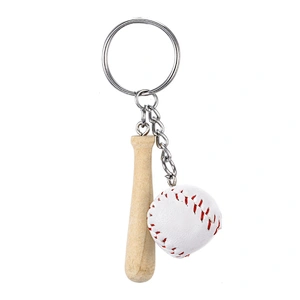 Wholesale In Stock Cheap Sports Wooden Bat Keyring Wood Baseball Bat Keychain