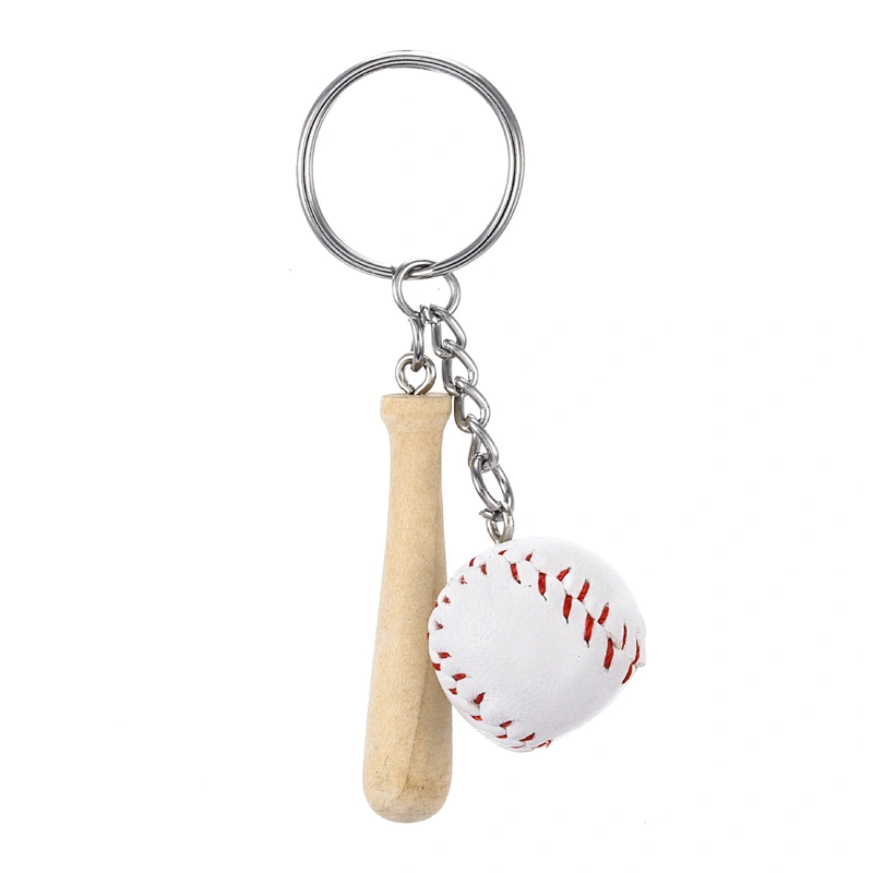 Wholesale In Stock Cheap Sports Wooden Bat Keyring Wood Baseball Bat Keychain