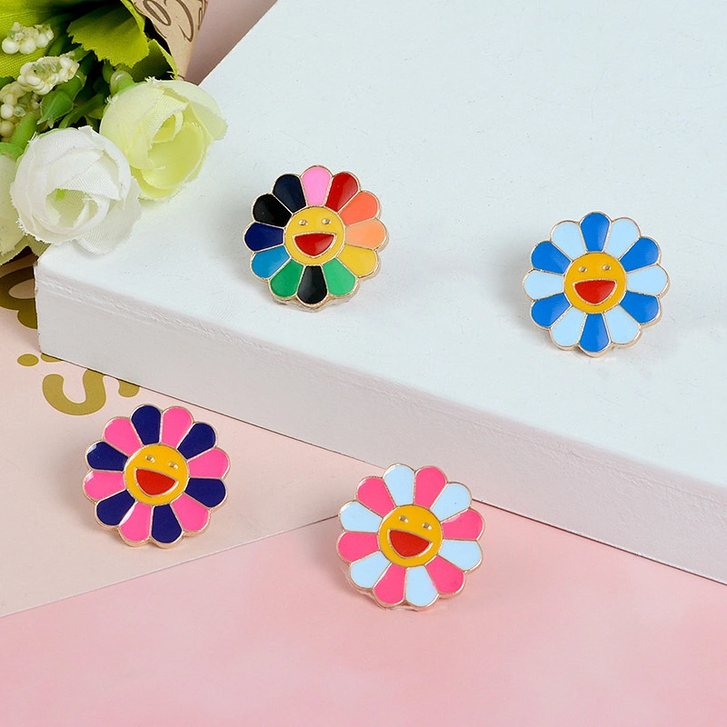 Colorful Sunflower Smile Face Metal Lapel Pin Badge